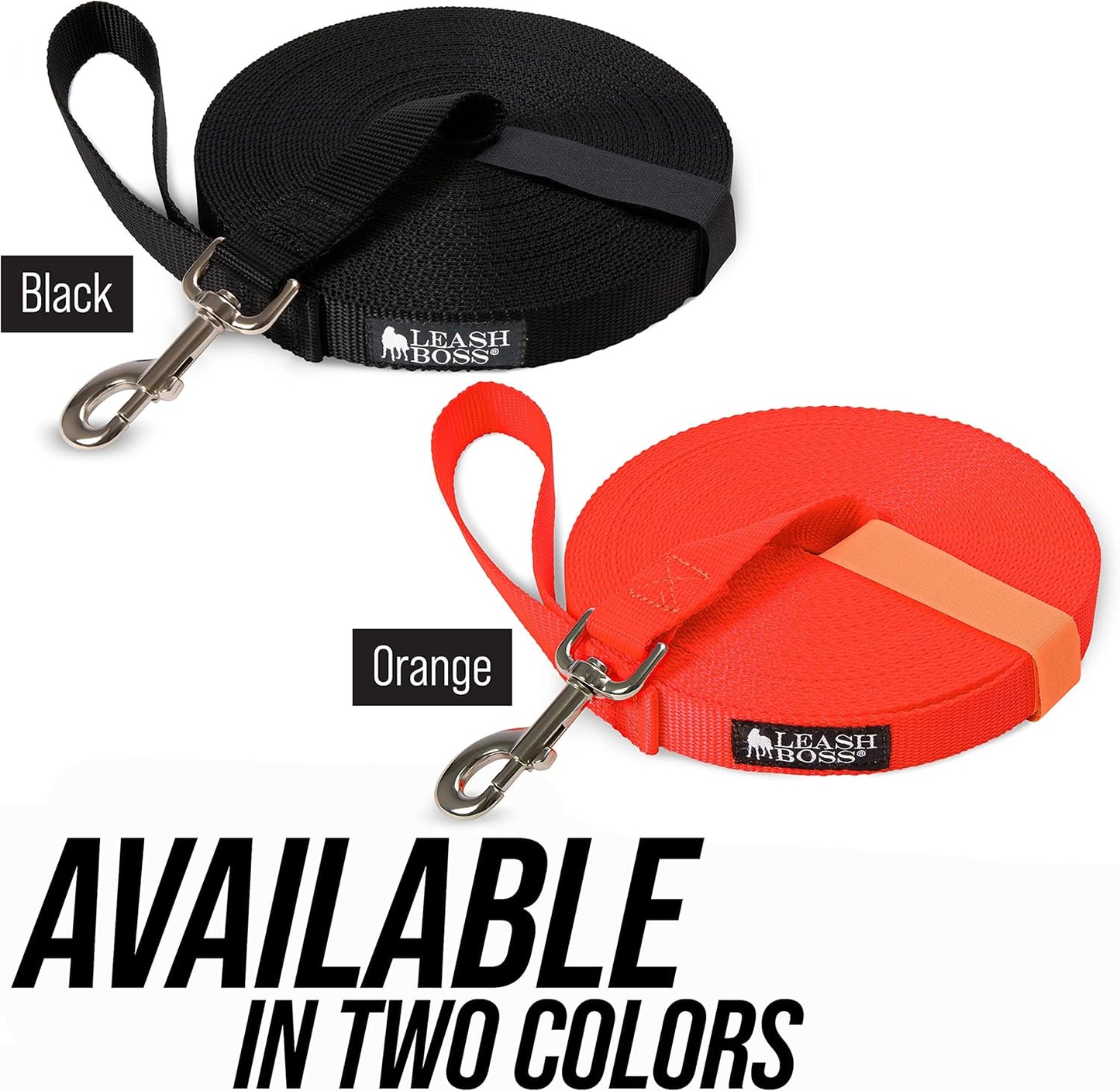 Free Range Long Dog Leash for Large Dogs with Drawstring Backpack - 1-Inch Nylon Training Lead with Padded Handle (Black, 30 Ft)