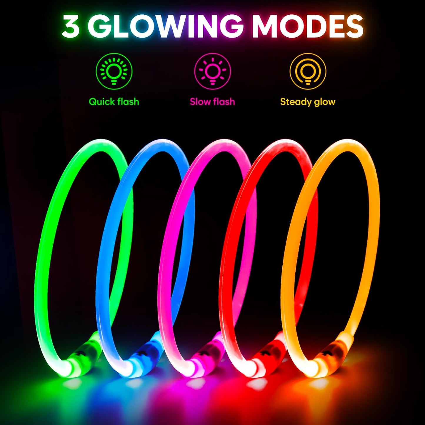 Rechargeable Waterproof Lighted Dog Collar - High Visibility Glowing Accessory for Night Walking (Orange)
