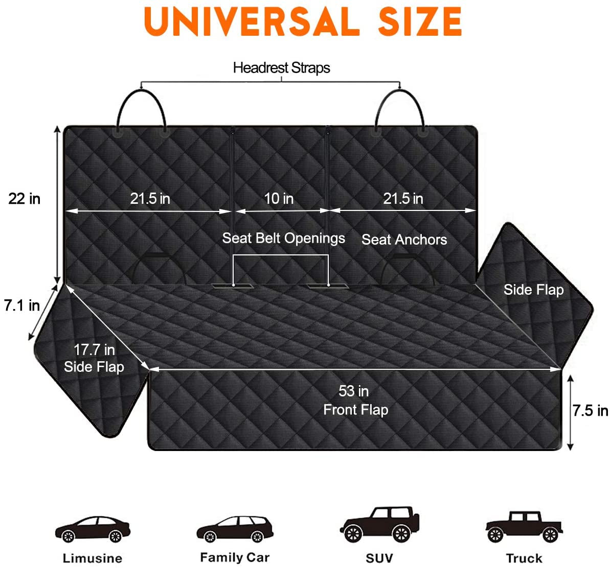 Premium Waterproof Dog Car Seat Cover - Non-Slip Back Seat Protector for Pets, Compatible with Most Cars, SUVs, and Trucks - Black