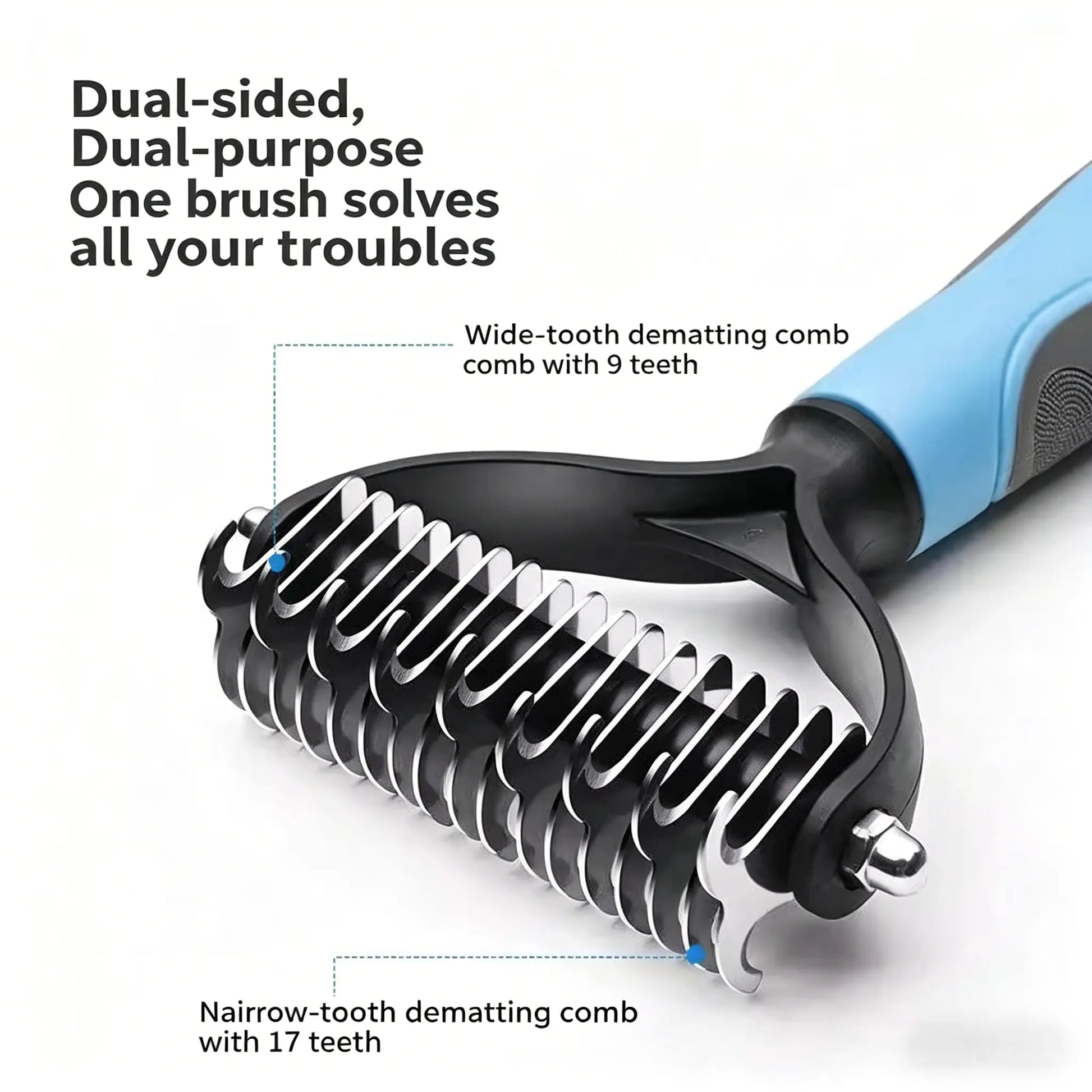 Pet Detangling Comb and Double-Sided Grooming Brush for Dogs and Cats with One-Click Undercoat Rake for Shedding and Mat Removal