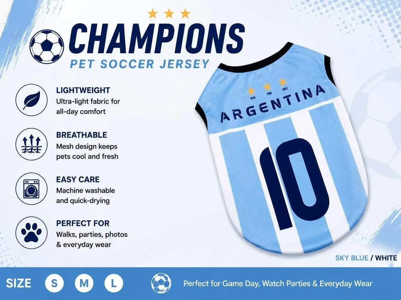 Pet Soccer Jersey - Stylish Game Day Apparel for Small and Medium Dogs and Cats