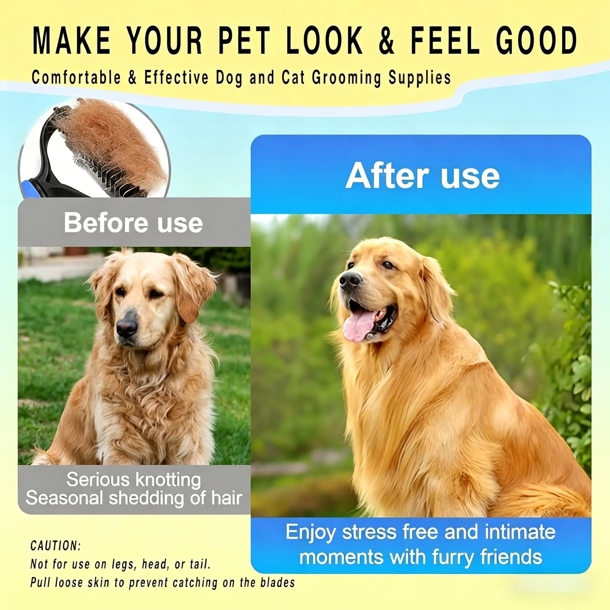 Pet Detangling Comb and Double-Sided Grooming Brush for Dogs and Cats with One-Click Undercoat Rake for Shedding and Mat Removal