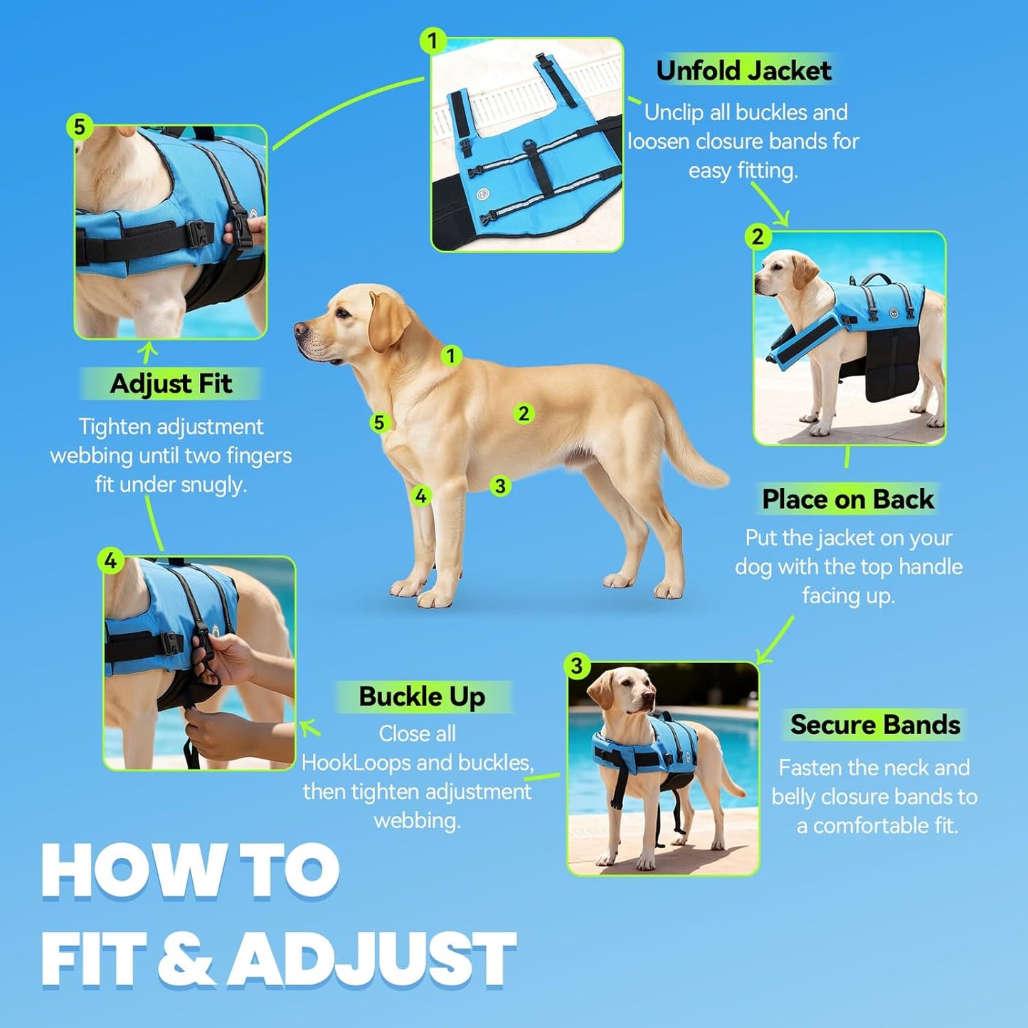 Ripstop Dog Life Vest with Handle - Buoyant Swimming Jacket for Dogs and Puppies, Medium, Blue