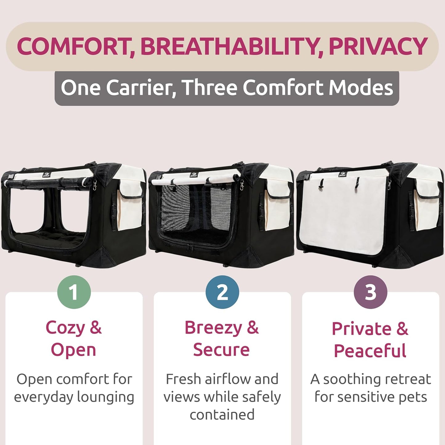 Soft-Sided Medium Pet Carrier for Cats and Small Dogs, 20"X13"X13", Ideal for Travel and Vet Visits, Features Privacy Windows, Removable Plush Bed, Locking Zippers, and Folds Flat for Easy Storage
