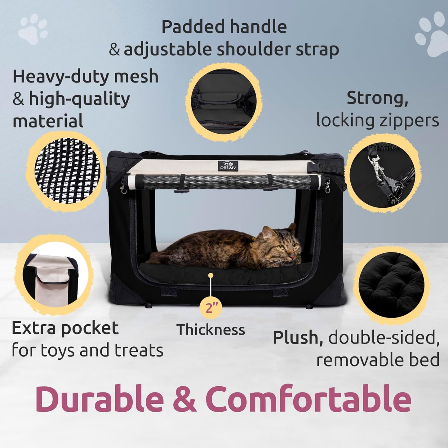 Soft-Sided Medium Pet Carrier for Cats and Small Dogs, 20"X13"X13", Ideal for Travel and Vet Visits, Features Privacy Windows, Removable Plush Bed, Locking Zippers, and Folds Flat for Easy Storage