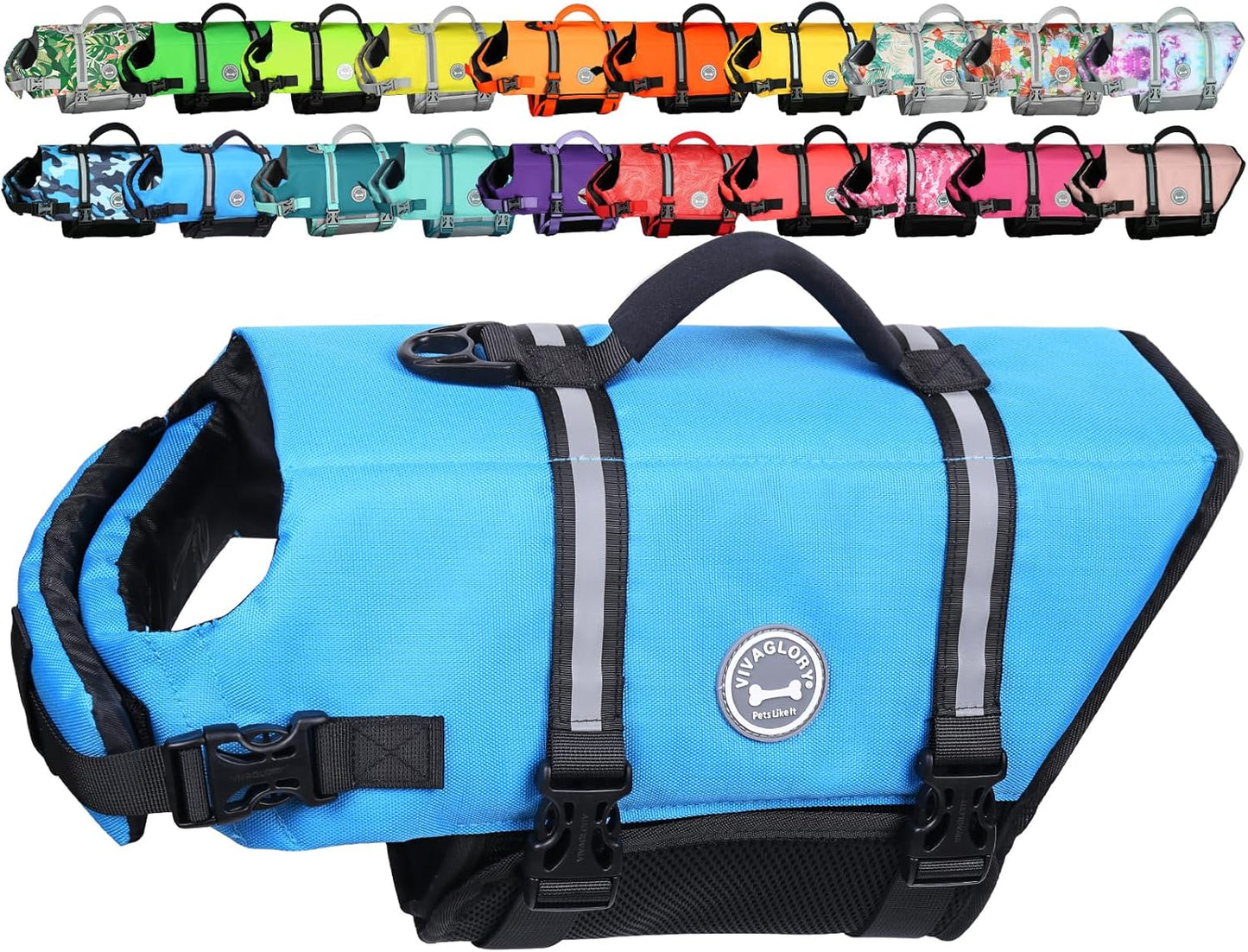 Ripstop Dog Life Vest with Handle - Buoyant Swimming Jacket for Dogs and Puppies, Medium, Blue