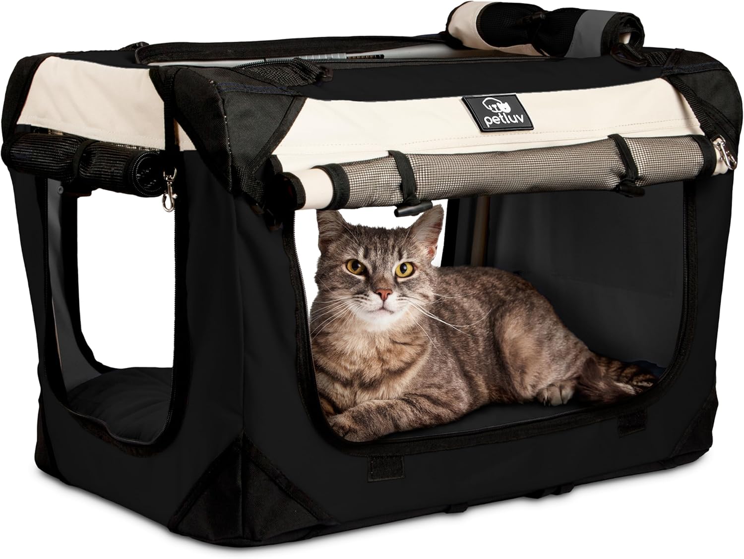 Soft-Sided Medium Pet Carrier for Cats and Small Dogs, 20"X13"X13", Ideal for Travel and Vet Visits, Features Privacy Windows, Removable Plush Bed, Locking Zippers, and Folds Flat for Easy Storage