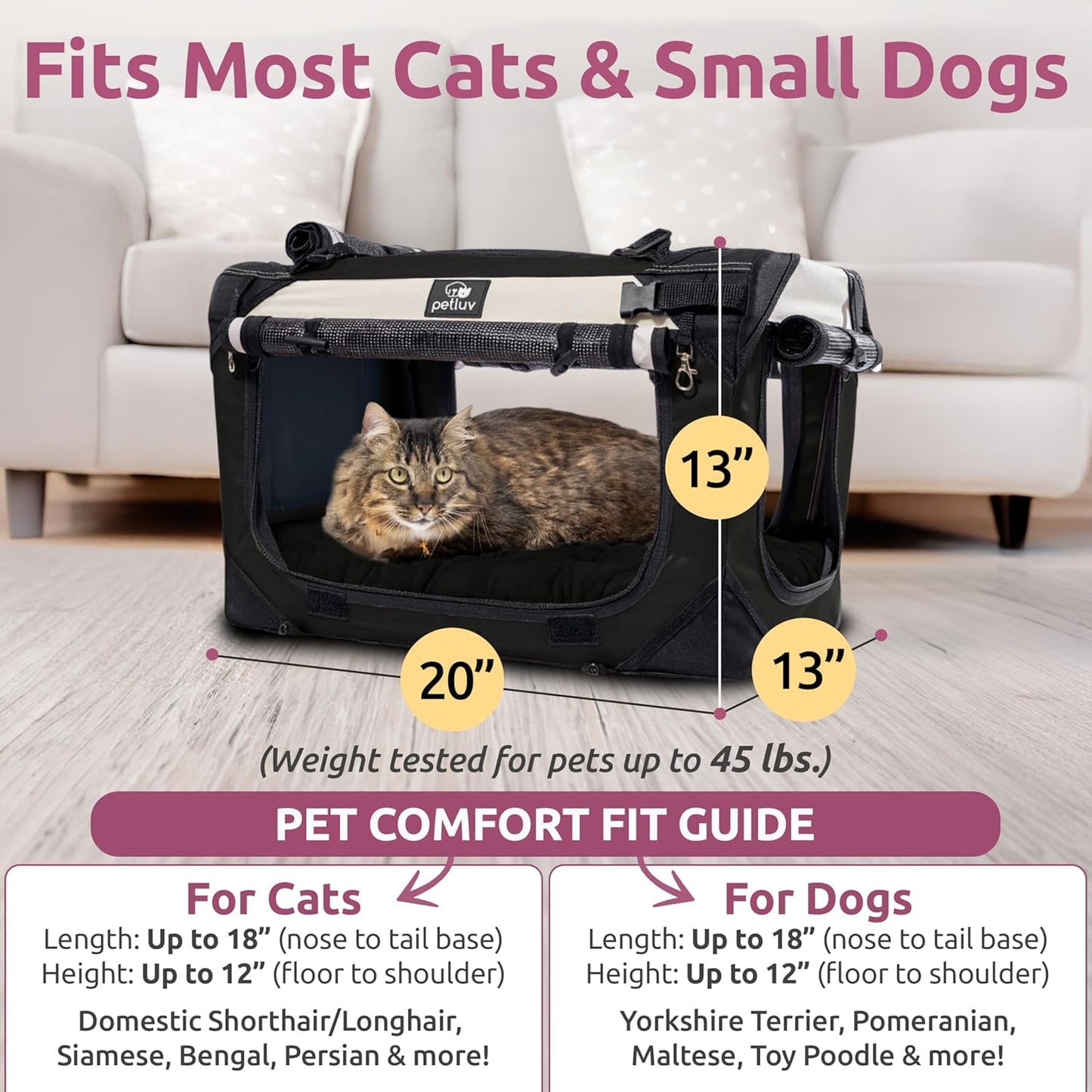 Soft-Sided Medium Pet Carrier for Cats and Small Dogs, 20"X13"X13", Ideal for Travel and Vet Visits, Features Privacy Windows, Removable Plush Bed, Locking Zippers, and Folds Flat for Easy Storage