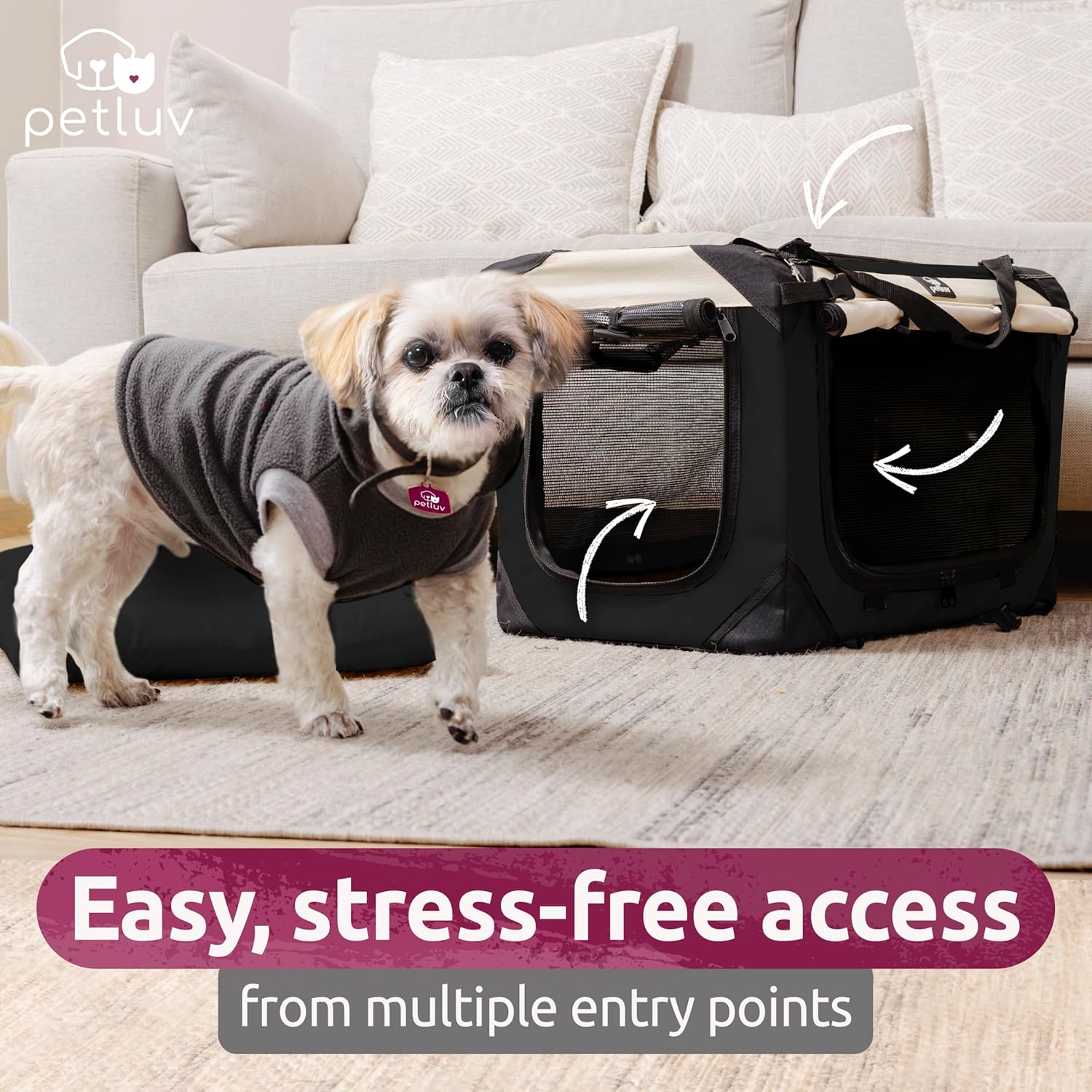 Soft-Sided Medium Pet Carrier for Cats and Small Dogs, 20"X13"X13", Ideal for Travel and Vet Visits, Features Privacy Windows, Removable Plush Bed, Locking Zippers, and Folds Flat for Easy Storage