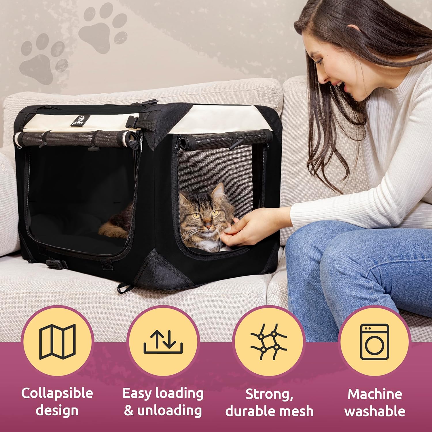 Soft-Sided Medium Pet Carrier for Cats and Small Dogs, 20"X13"X13", Ideal for Travel and Vet Visits, Features Privacy Windows, Removable Plush Bed, Locking Zippers, and Folds Flat for Easy Storage