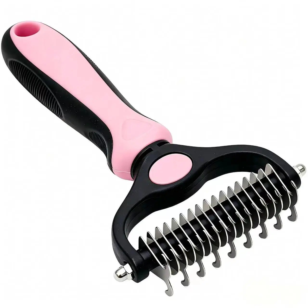 Pet Detangling Comb and Double-Sided Grooming Brush for Dogs and Cats with One-Click Undercoat Rake for Shedding and Mat Removal
