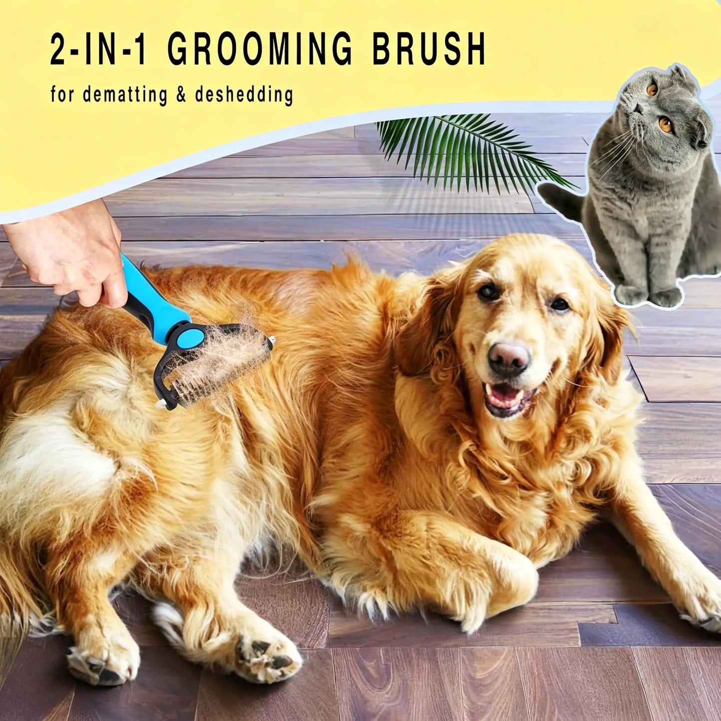 Pet Detangling Comb and Double-Sided Grooming Brush for Dogs and Cats with One-Click Undercoat Rake for Shedding and Mat Removal