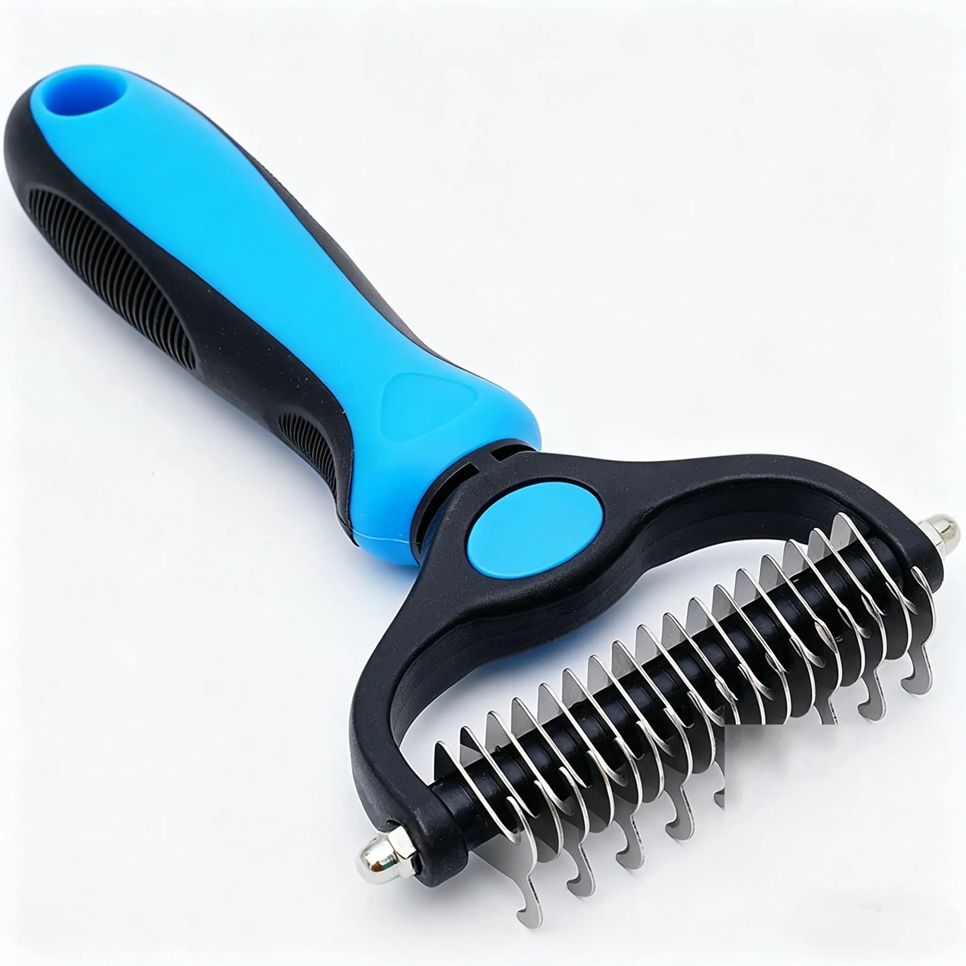 Pet Detangling Comb and Double-Sided Grooming Brush for Dogs and Cats with One-Click Undercoat Rake for Shedding and Mat Removal