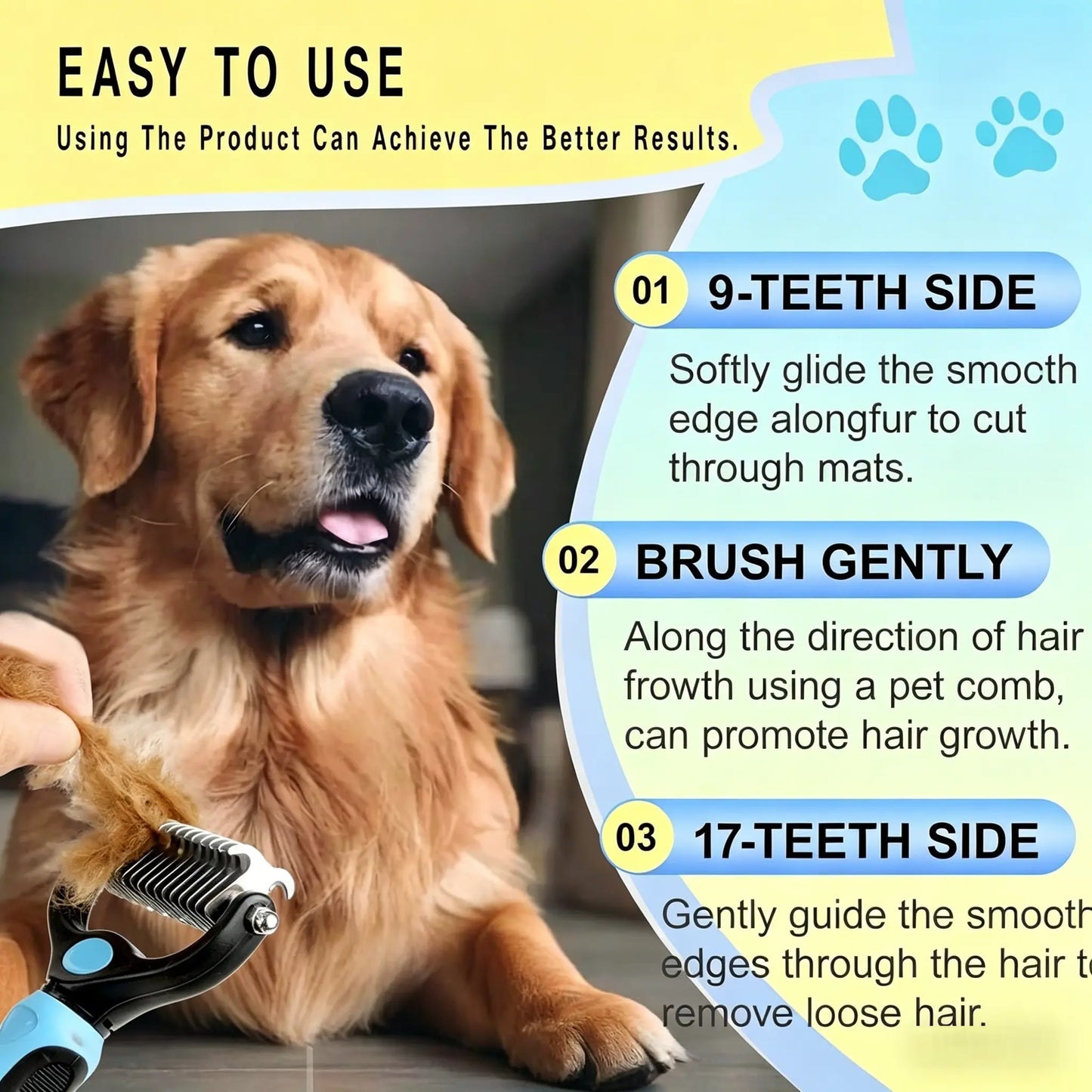 Pet Detangling Comb and Double-Sided Grooming Brush for Dogs and Cats with One-Click Undercoat Rake for Shedding and Mat Removal