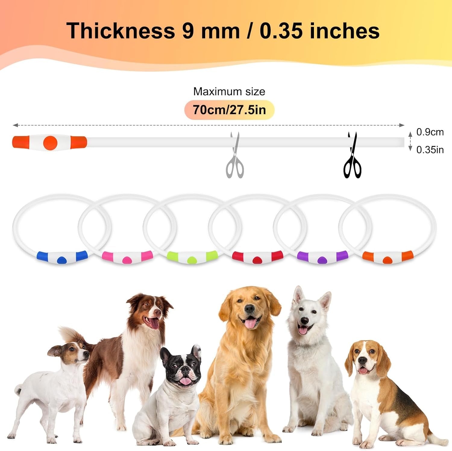Rechargeable Waterproof Lighted Dog Collar - High Visibility Glowing Accessory for Night Walking (Orange)