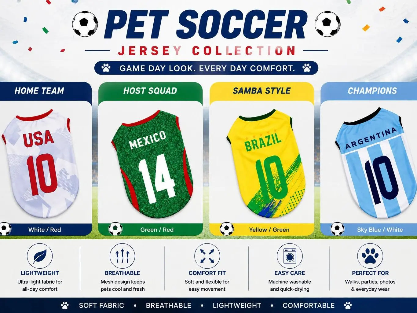 Pet Soccer Jersey - Stylish Game Day Apparel for Small and Medium Dogs and Cats